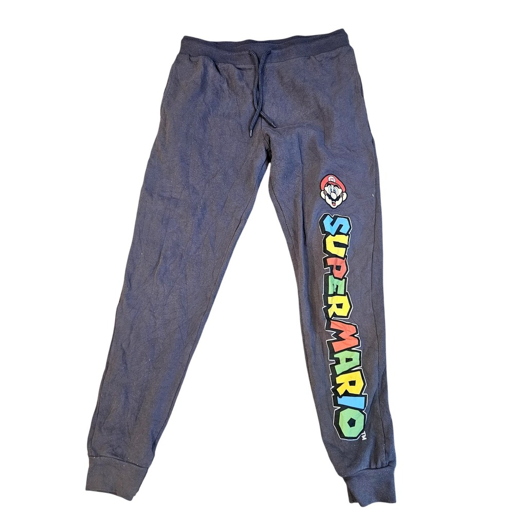 Super Mario Sweatpants Mens Small Gray Fleece Joggers Graphic Gamer Nintendo